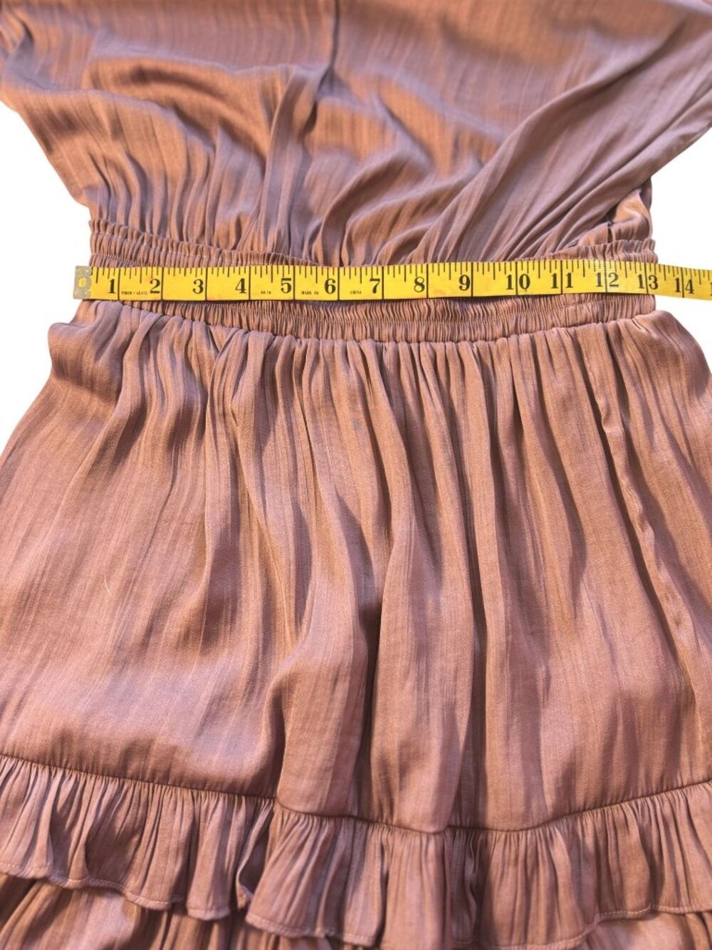 Evereve Mauve Long-Sleeve Ruffle Mini Dress With Smocked Waist Size Medium - Picture 8 of 11